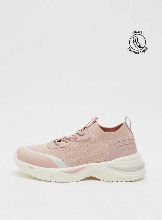 Textured Sports Shoes with Lace-Up Detail and Pull Tab