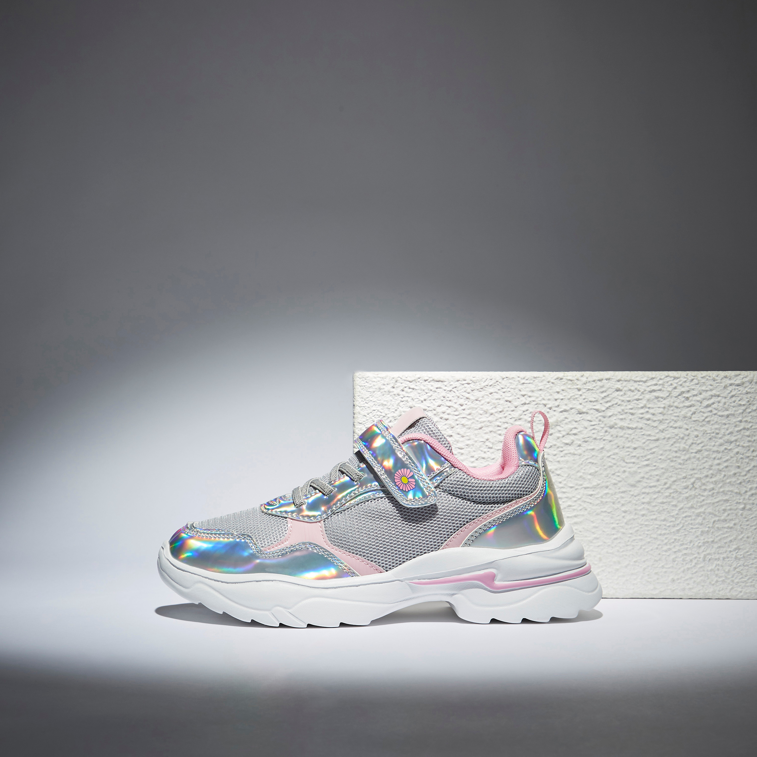 Shop Holographic Sneakers with Hook and Loop Closure Online | Max Oman