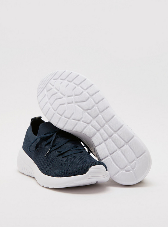 Textured Sports Shoes with Lace-Up Closure and Pull Tabs