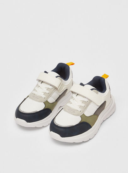 Colourblock Sneakers with Lace Detail and Hook and Loop Closure-Sports Shoes-image-1