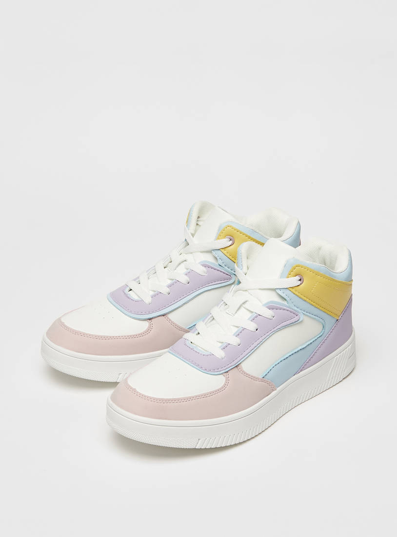 Colourblock High Top Sneakers with Lace-Up Closure-Sports Shoes-image-1