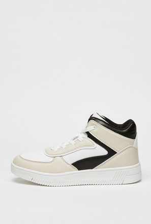 Panelled High Top Sneakers with Lace-Up Closure