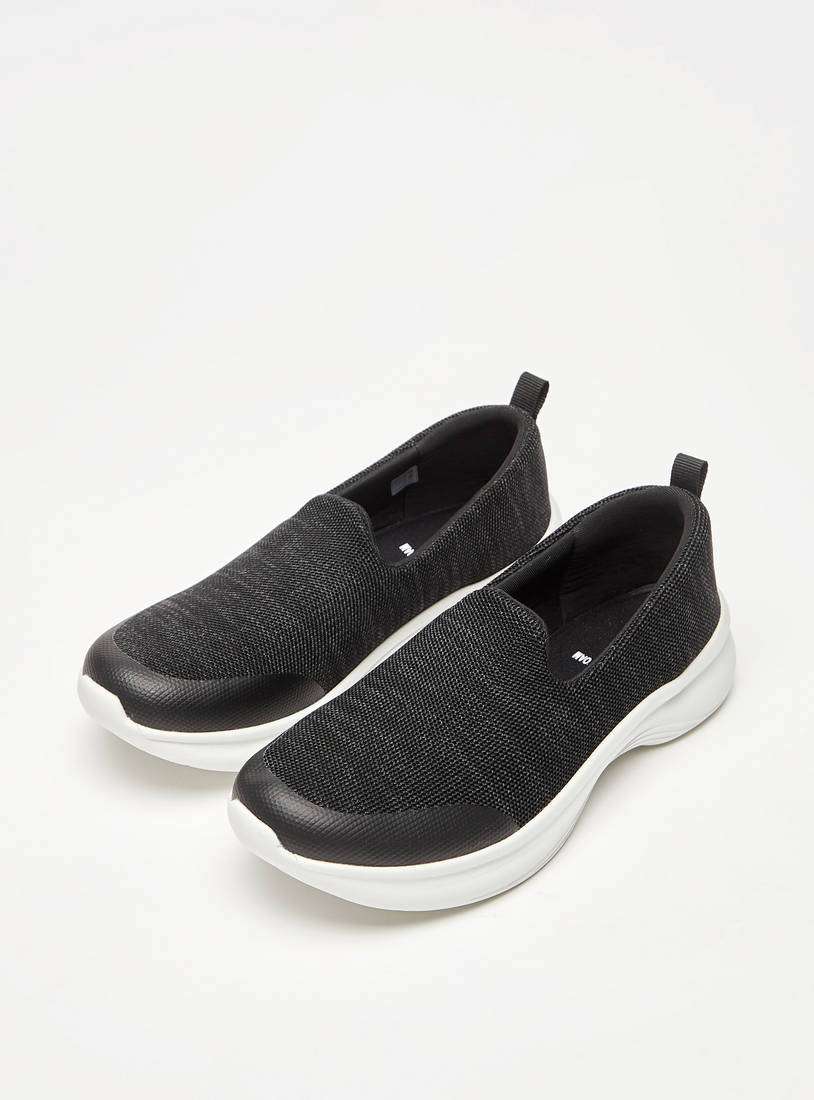 Textured Slip-On Sneakers with Pull Up Tab-Shoes-image-1