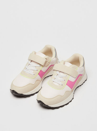 Colourblock Sneakers with Lace Detail and Hook and Loop Closure