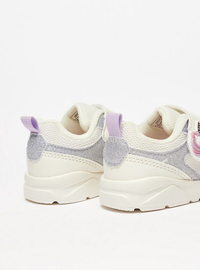 Embellished Sneakers with Embossed Unicorn Detail and Hook and Loop Closure