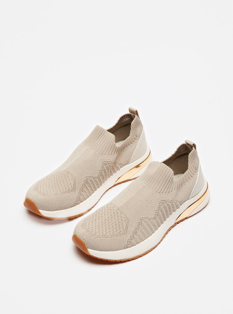 Textured Slip-On Walking Shoes with Pull Tab Detail-Sports Shoes-image-1