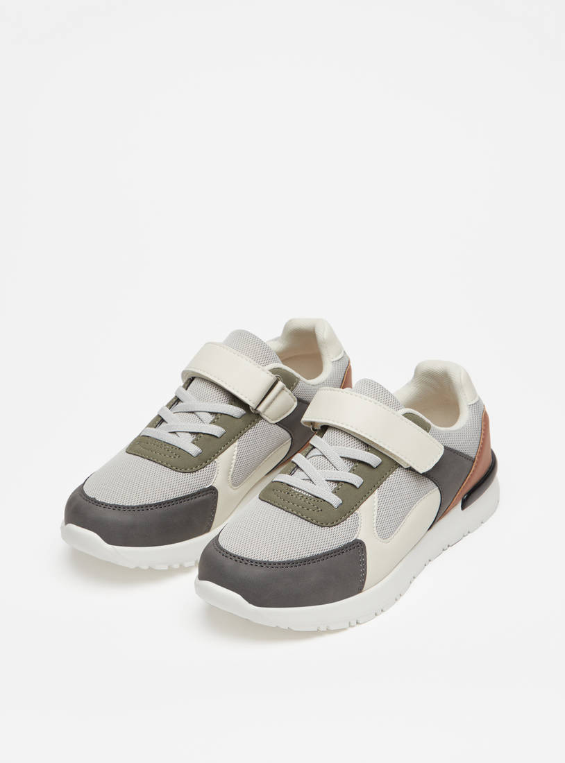 Colourblock Sneakers with Hook and Loop Closure-Casual Shoes-image-1