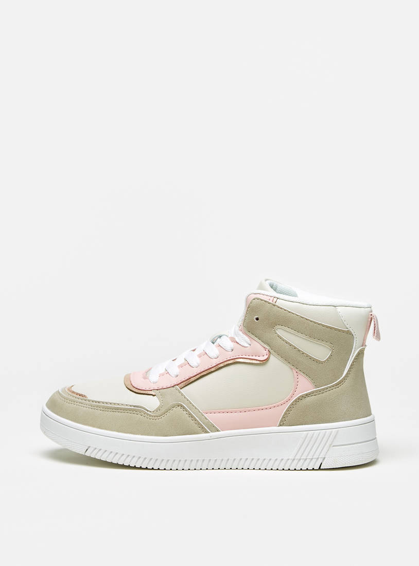 Colourblock High Top Sneakers with Lace-Up Closure-Sneakers-image-0