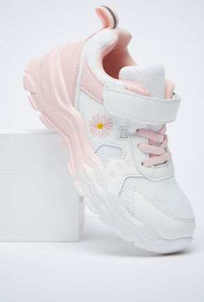 Floral Textured Sneakers with Hook and Loop Closure-mxkids-shoes-girlstwotoeightyrs-sportsshoes-0