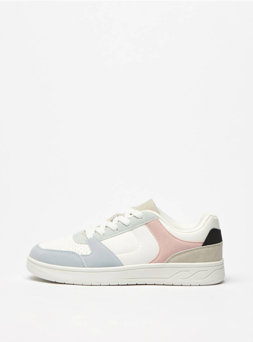 Colourblock Perforated Sneakers with Lace-Up Closure-Shoes-image-0