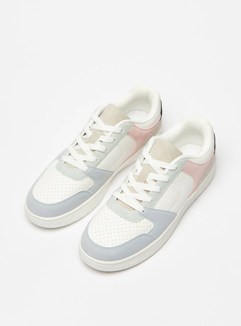Colourblock Perforated Sneakers with Lace-Up Closure-Shoes-image-1