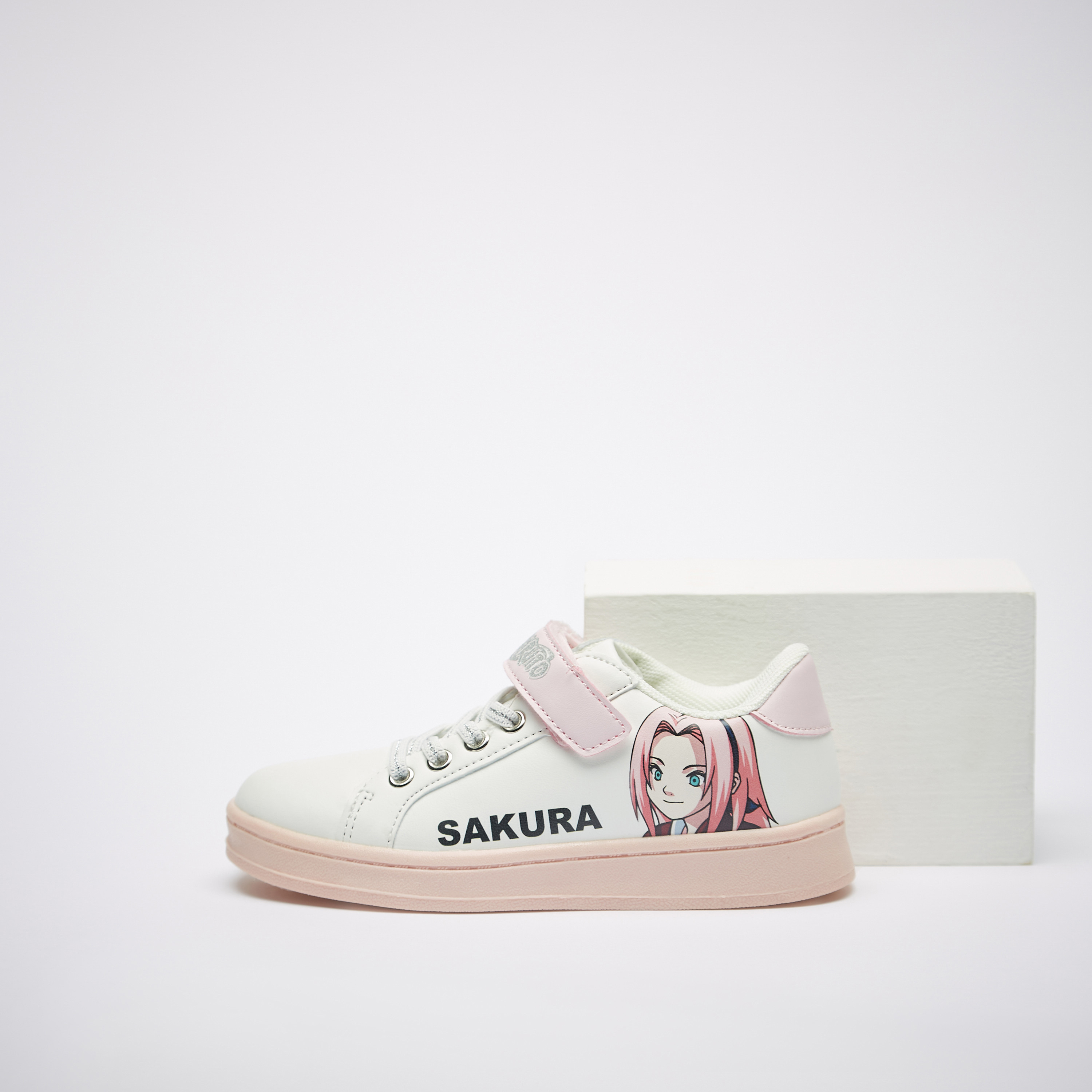 Shop Naruto Sakura Print Sneakers with Hook and Loop Closure