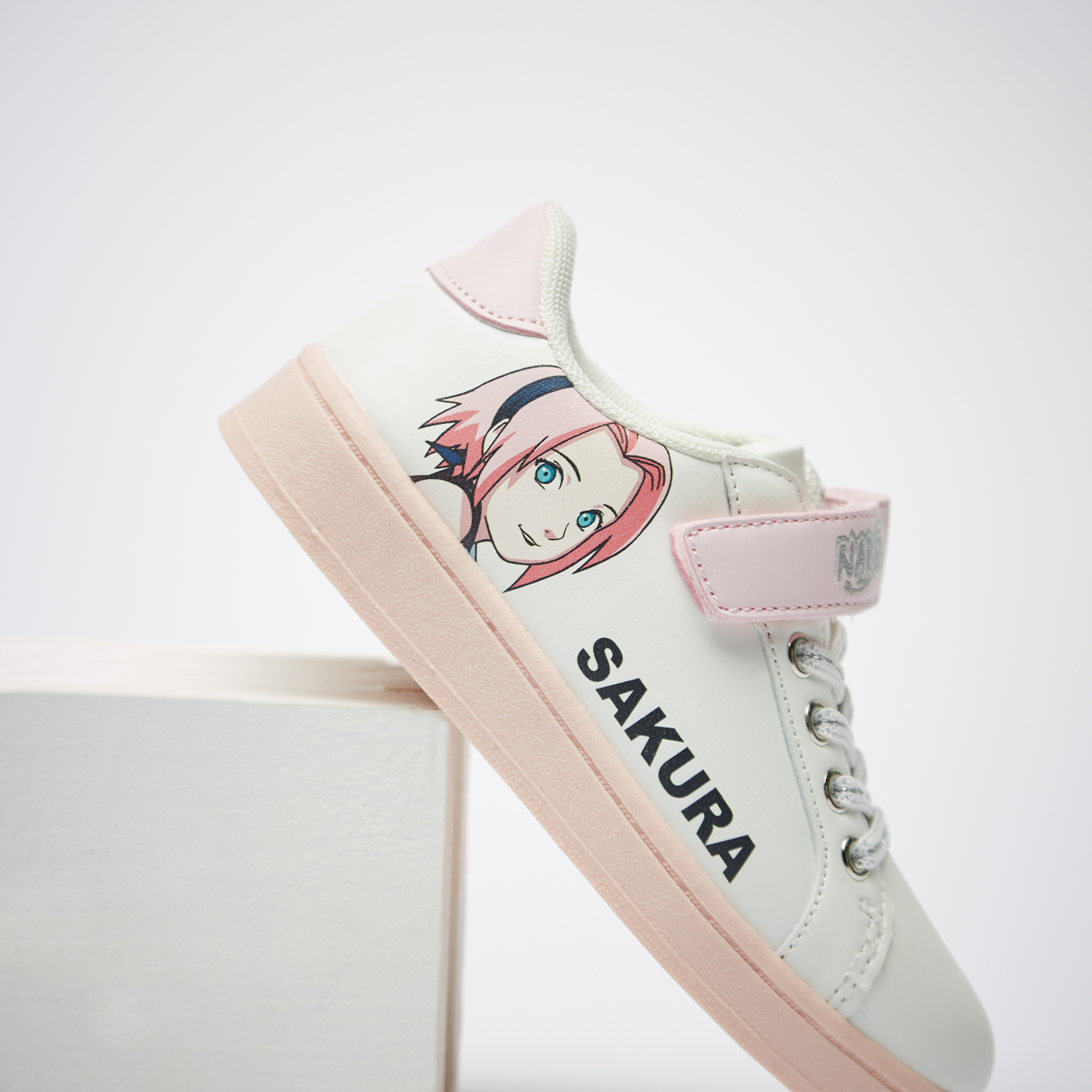 Shop Naruto Sakura Print Sneakers with Hook and Loop Closure