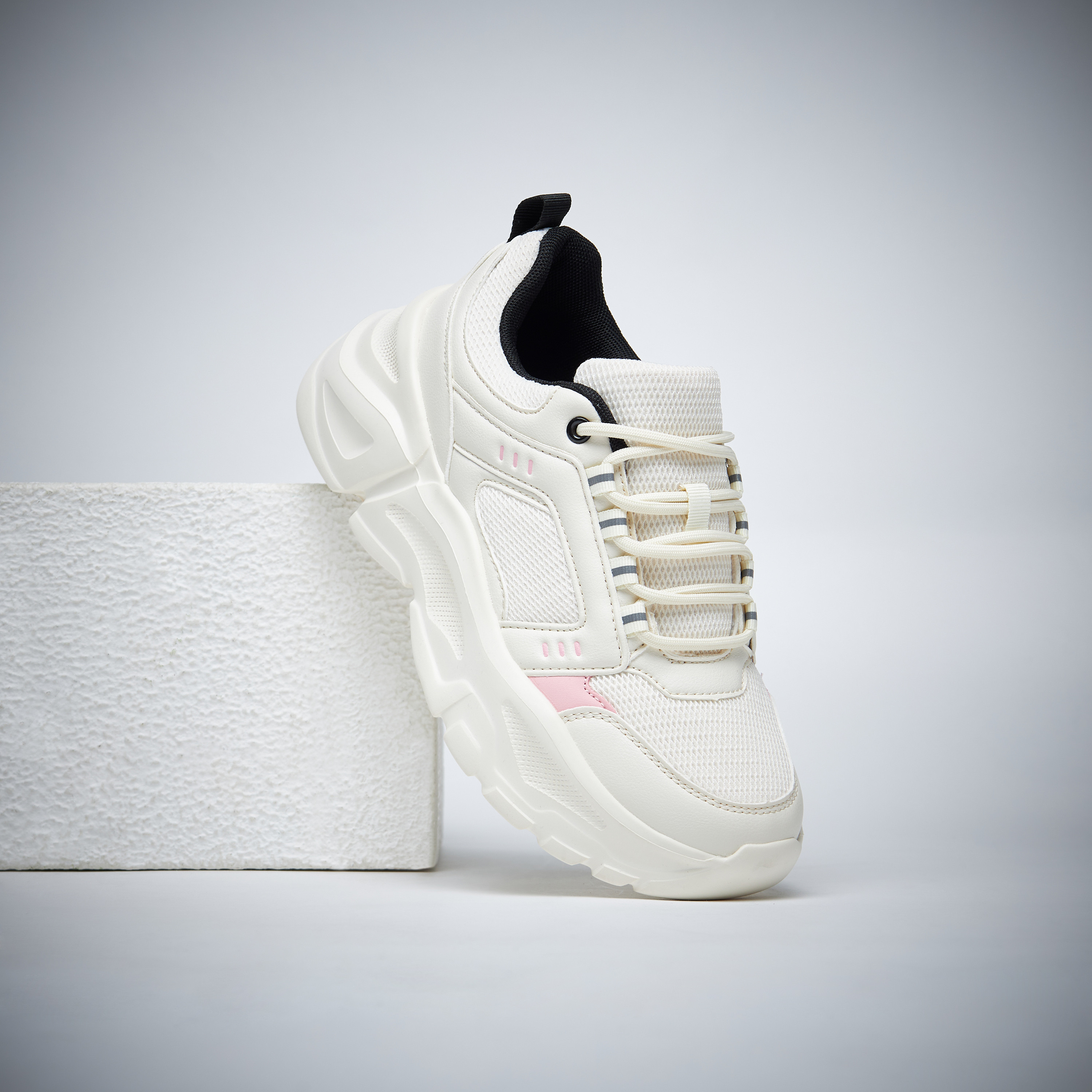 Shop Textured Chunky Sneakers with Lace Up Closure Online Max Bahrain