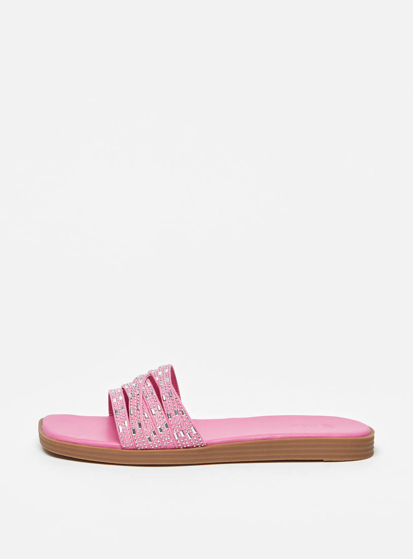 Embellished Strap Slip-On Sandals-Sandals-image-0