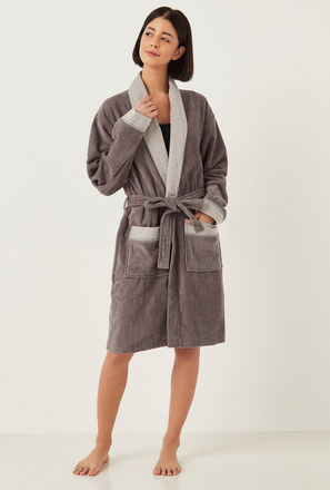Textured Robe with Pockets and Tie-Up Detail-mxhome-bathroomessentials-bathrobes-1
