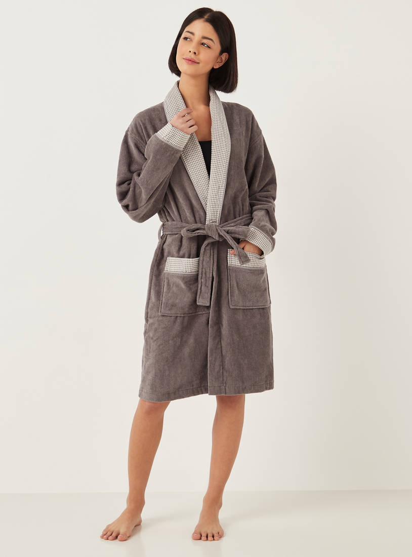 Textured Robe with Pockets and Tie-Up Detail-Bathrobes-image-0