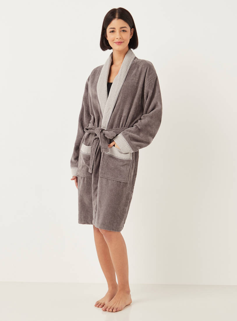 Textured Robe with Pockets and Tie-Up Detail-Bathrobes-image-1