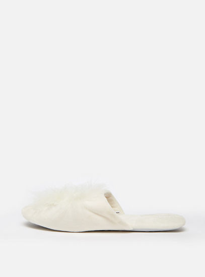 Feather Accented Slip-On Bedroom Slippers