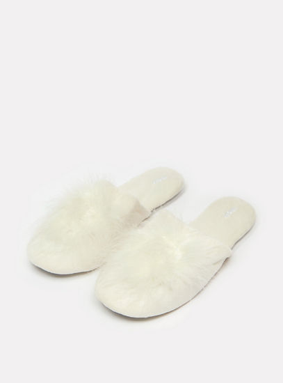 Feather Accented Slip-On Bedroom Slippers