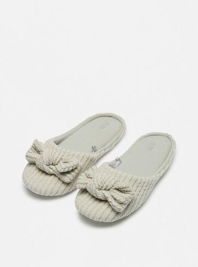 Textured Slip-On Slides with Bow Applique