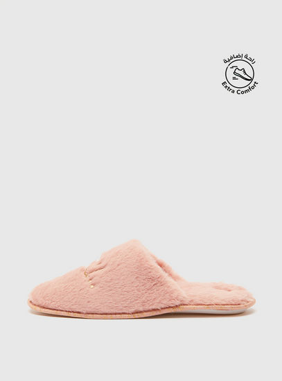 Plush Bedroom Slippers with Embroidery Detail