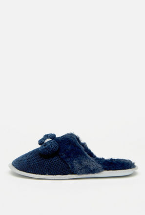 Textured Bedroom Slippers with Bow Detail