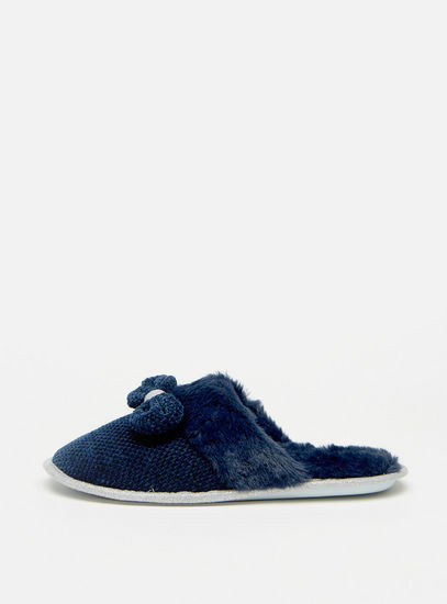 Textured Bedroom Slippers with Bow Detail