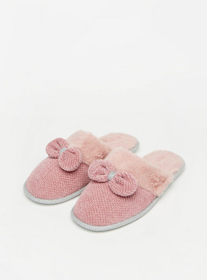 Bow Accented Slip-On Bedroom Slippers