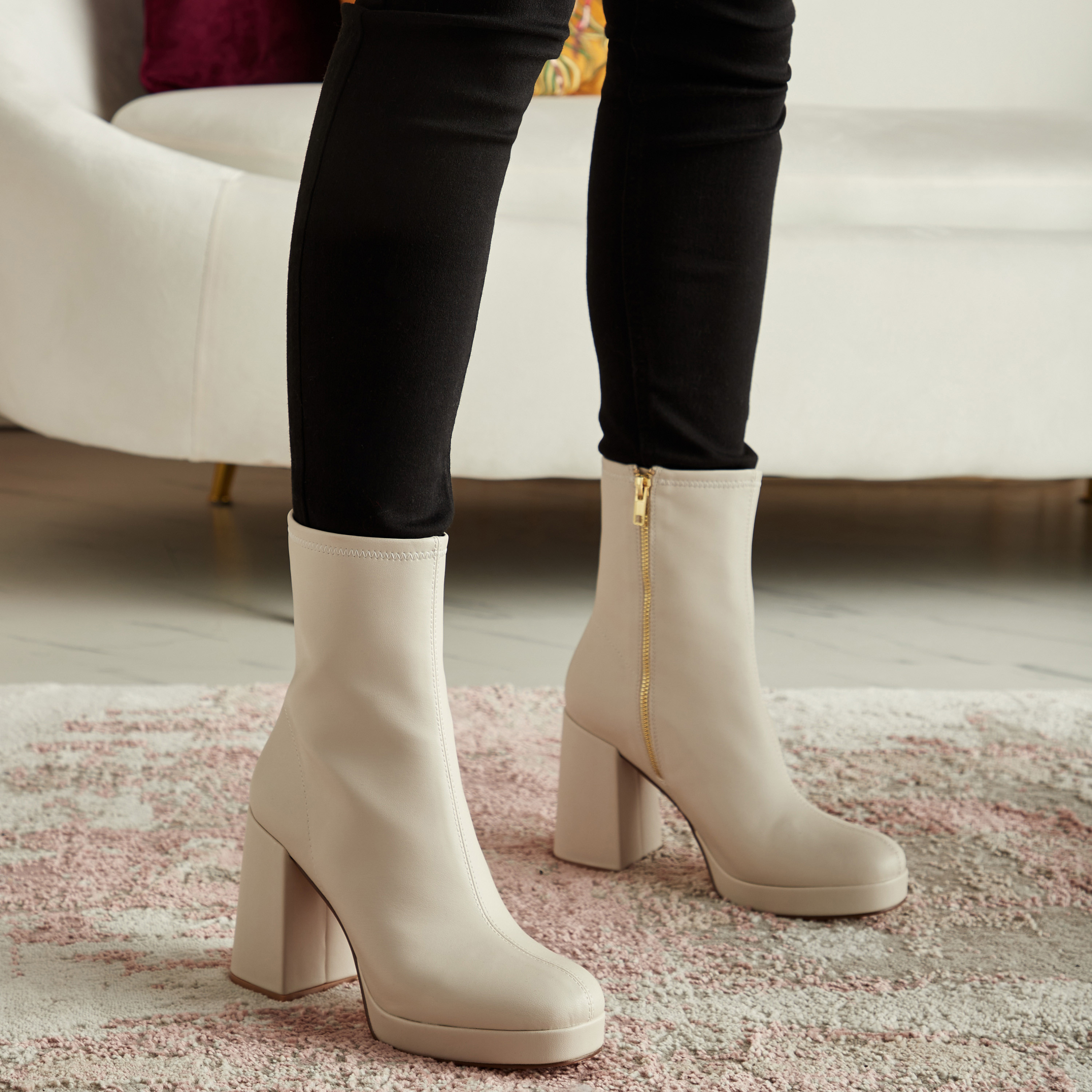 Cream block heel boots on sale