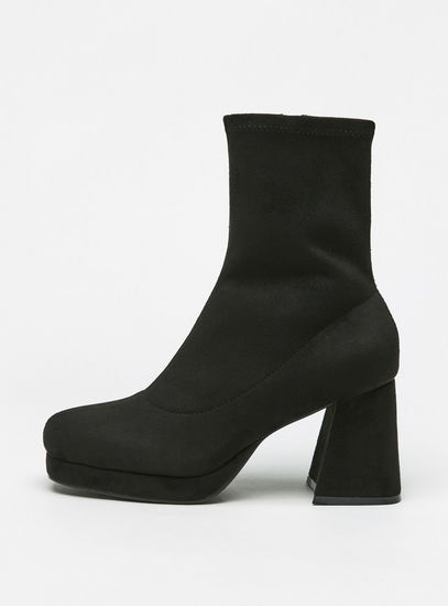 Solid Boots with Zip Closure and Block Heels