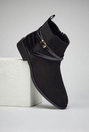Cross Strap Buckle Detail Ankle Boots with Zip Closure-mxwomen-shoes-boots-1
