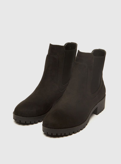 Solid Slip-On Boots with Block Heels