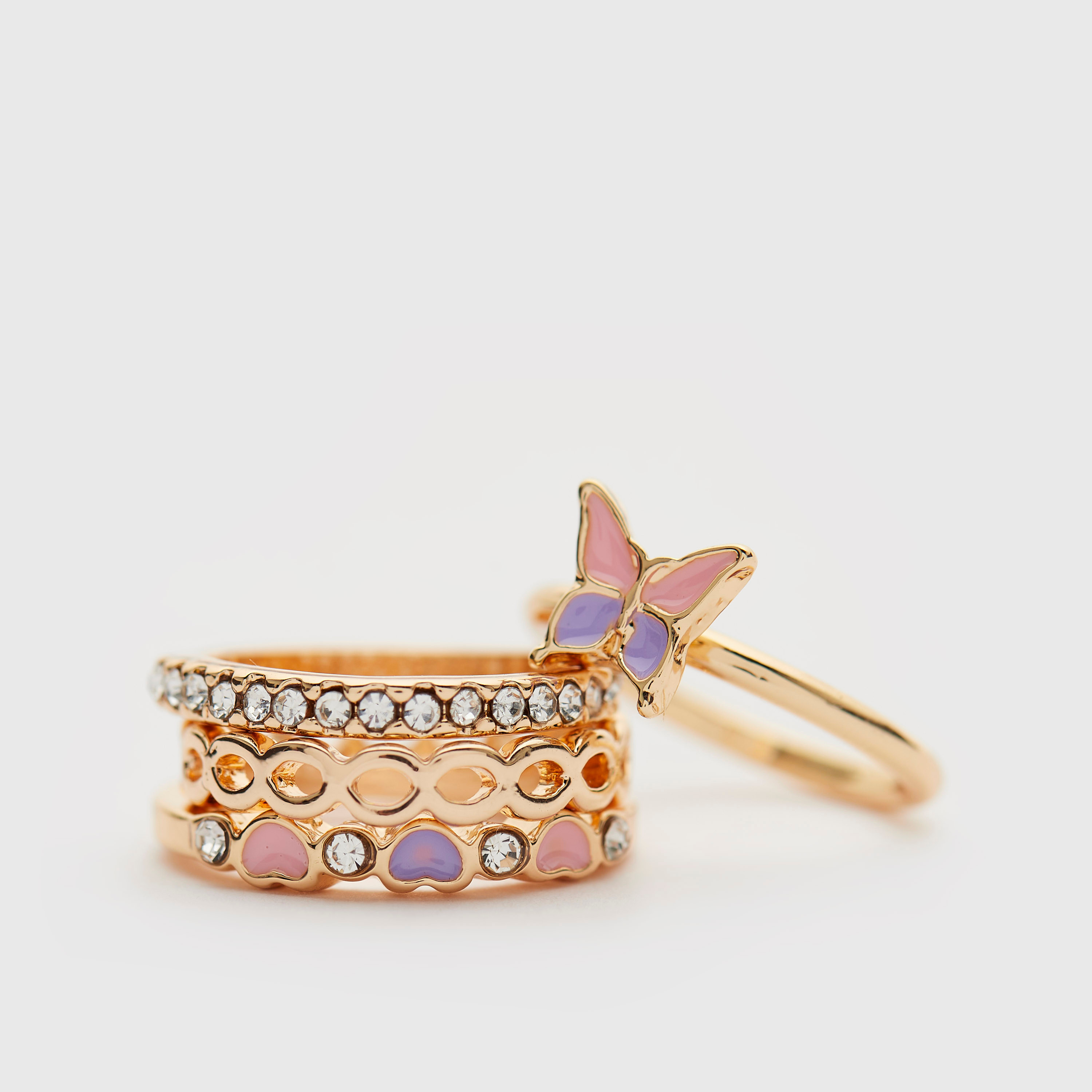 Buy Accessorize Women Set Of 4 Gold Plated CZ Studded Finger Rings - Ring  for Women 7249785 | Myntra