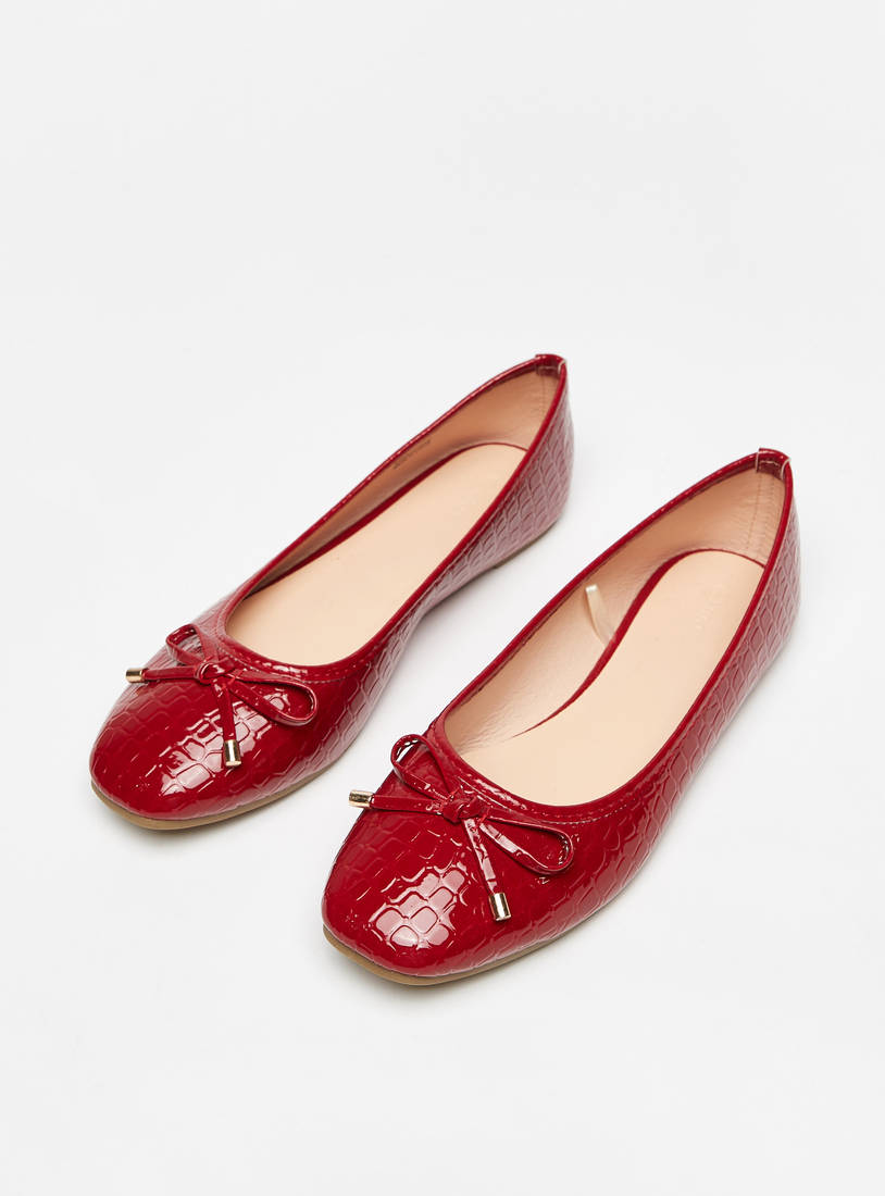 Textured Slip-On Ballerina Shoes with Bow Detail-Ballerinas-image-1
