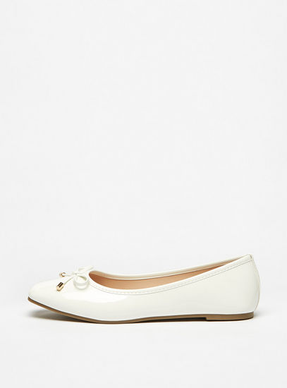 Solid Slip-On Ballerina Shoes with Bow Accent