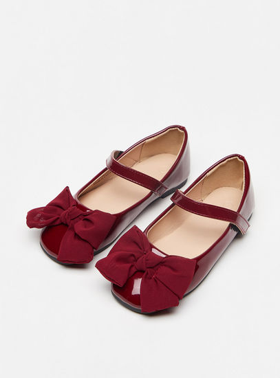 Solid Mary Jane Shoes with Bow Applique and Hook and Loop Closure