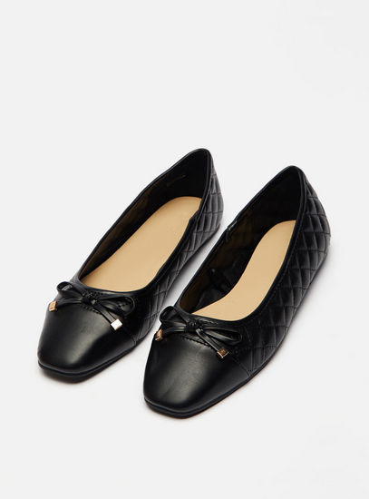 حذاء باليرينا سهل الارتداء مبطن بمقدمة مربعة وفيونكة-الأحذية الباليرينا-image-1