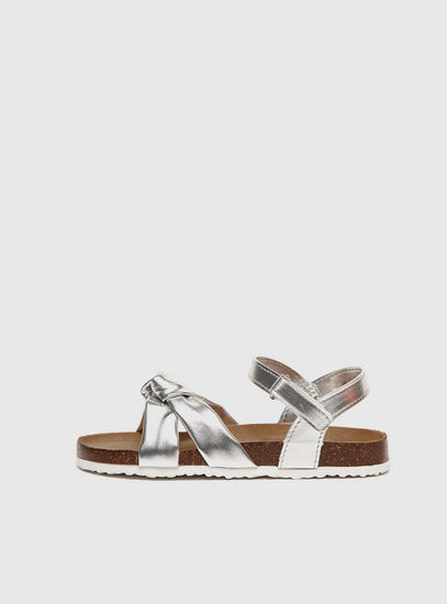 Knot Detail Open Toe Sandals with Hook and Loop Closure-Sandals-image-0