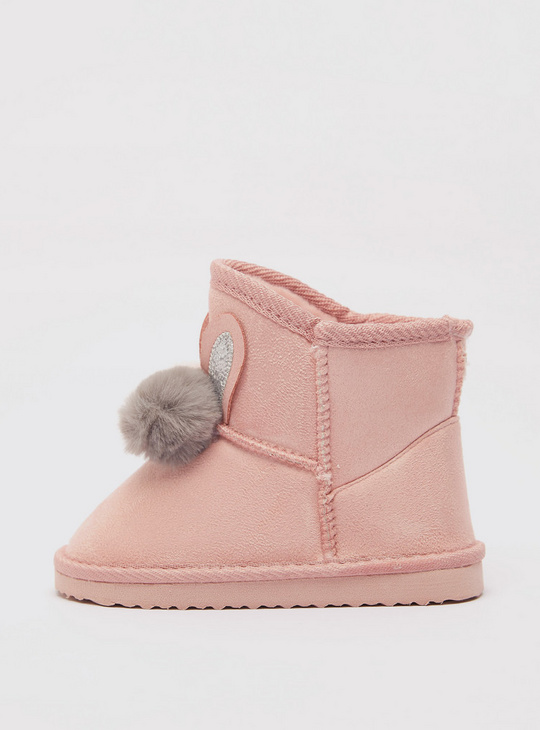 Slip-On Boots with Pom-Poms