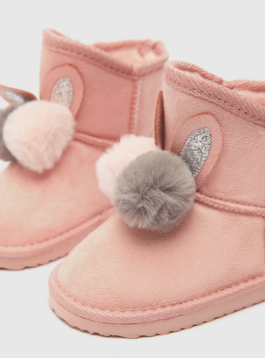Slip-On Boots with Pom-Poms
