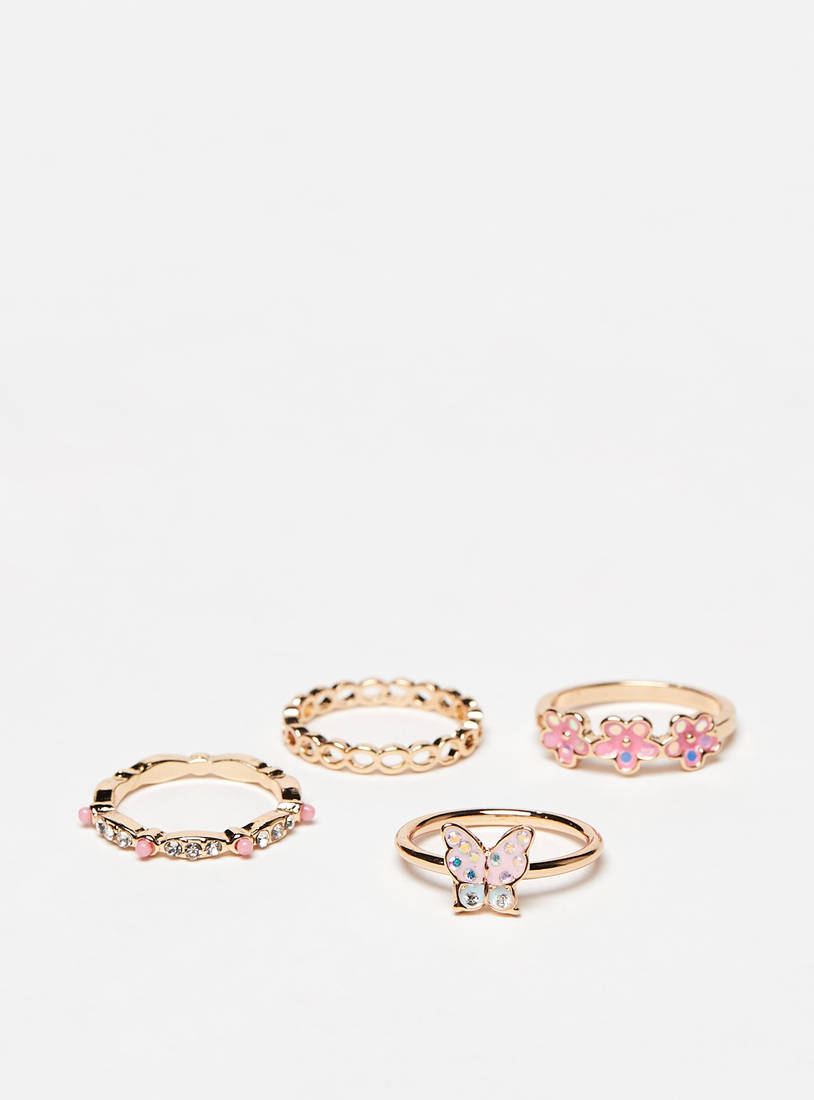Pack of 4 - Embellished Metallic Ring-Rings-image-0