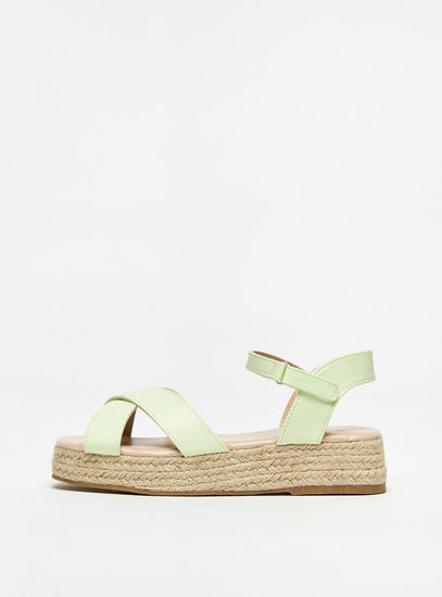 Cross Strap Flatform Sandals with Hook and Loop Closure-Sandals-image-0