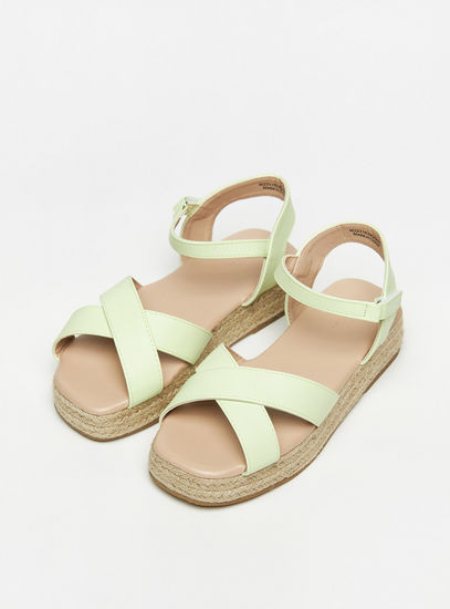 Cross Strap Flatform Sandals with Hook and Loop Closure-Sandals-image-1