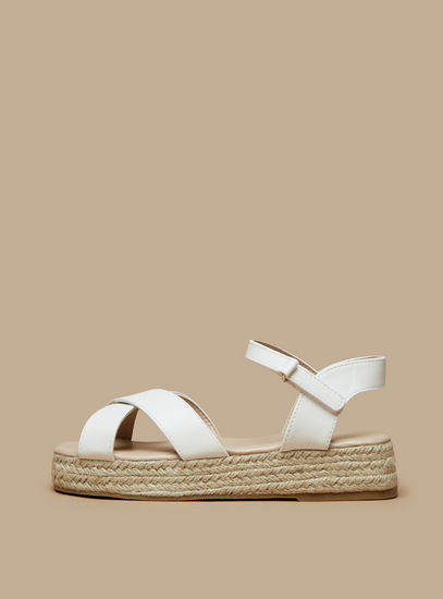 Criss-Cross Strap Detail Sandals with Hook and Loop Closure-Sandals-image-0