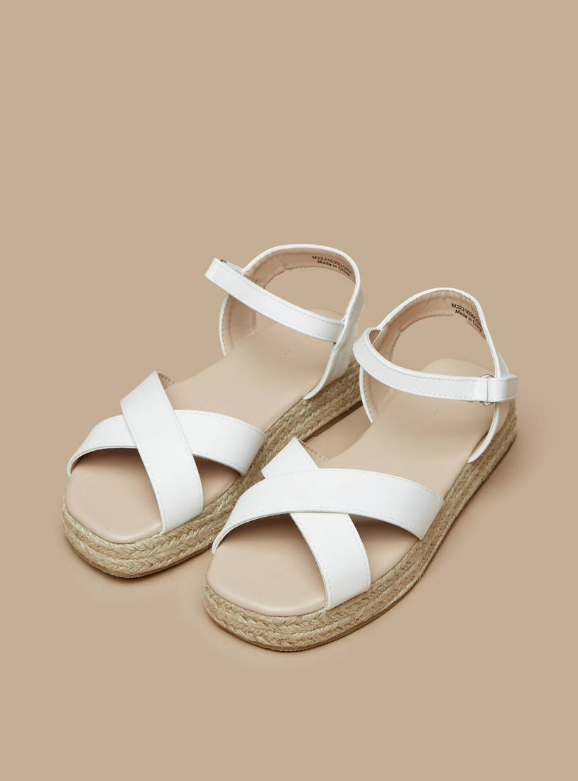 Criss-Cross Strap Detail Sandals with Hook and Loop Closure-Sandals-image-1