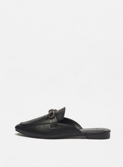 Solid Slip-On Mules with Bow Accent-Flats-image-0