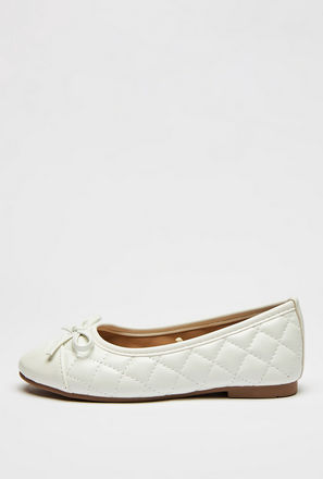 Textured Slip-On Ballerina Shoes with Bow Accent