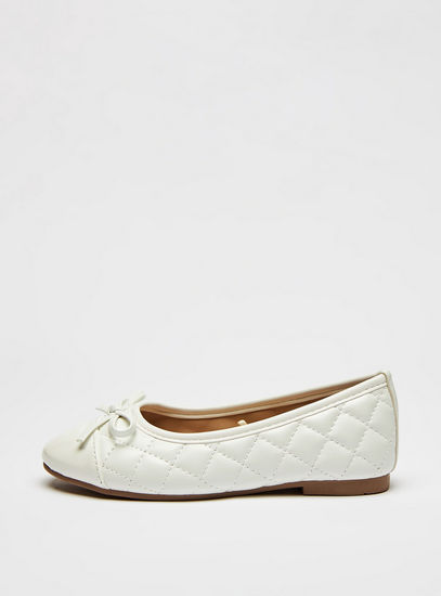 Textured Slip-On Ballerina Shoes with Bow Accent