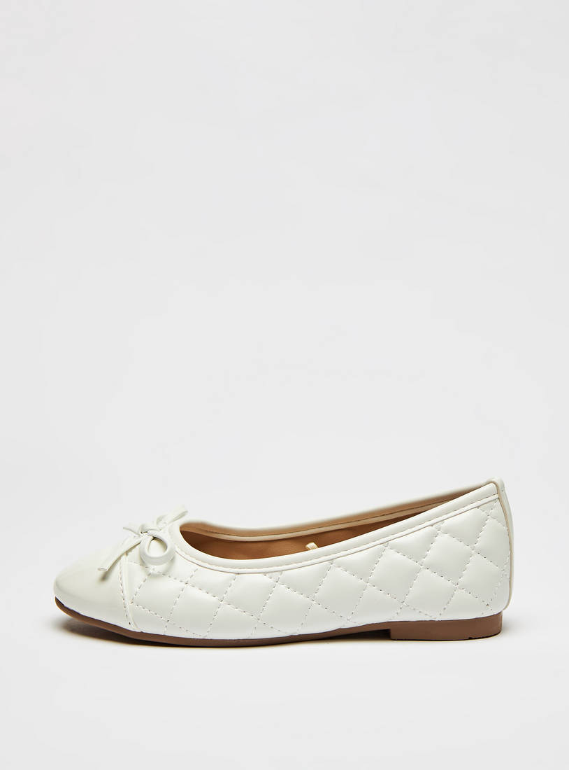 Textured Slip-On Ballerina Shoes with Bow Accent-Casual Shoes-image-0